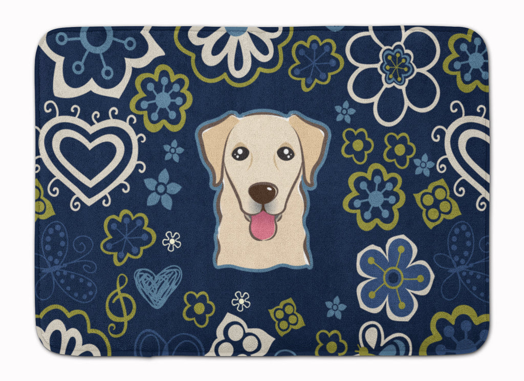 Blue Flowers Golden Retriever Memory Foam Kitchen Mat Machine Washable Anti-Fatigue Cushion Comfort Bath or Kitchen Rug