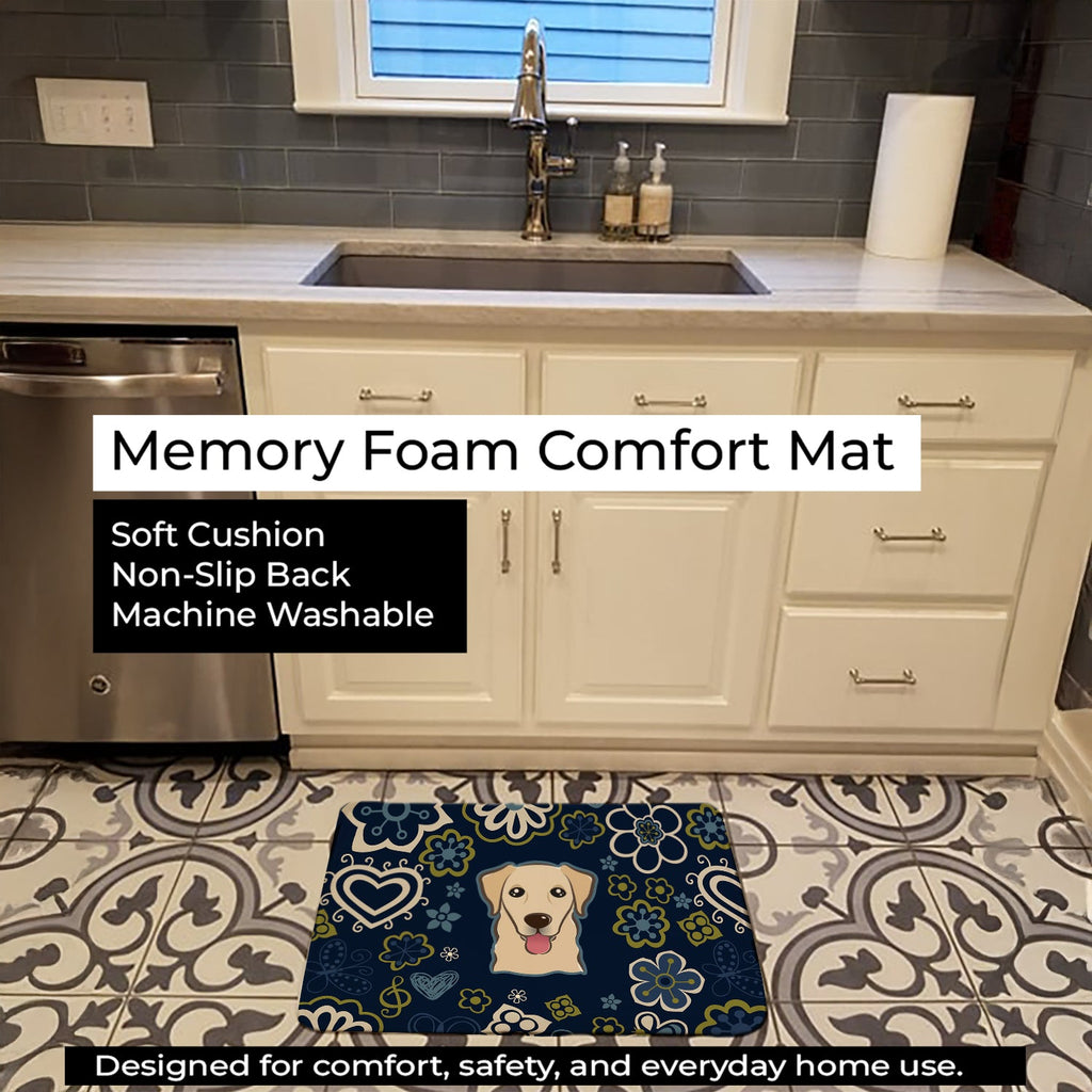 Blue Flowers Golden Retriever Memory Foam Kitchen Mat Machine Washable Anti-Fatigue Cushion Comfort Bath or Kitchen Rug