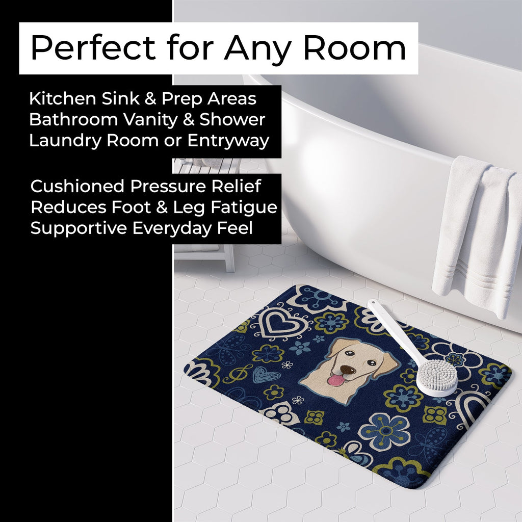 Blue Flowers Golden Retriever Memory Foam Kitchen Mat Machine Washable Anti-Fatigue Cushion Comfort Bath or Kitchen Rug