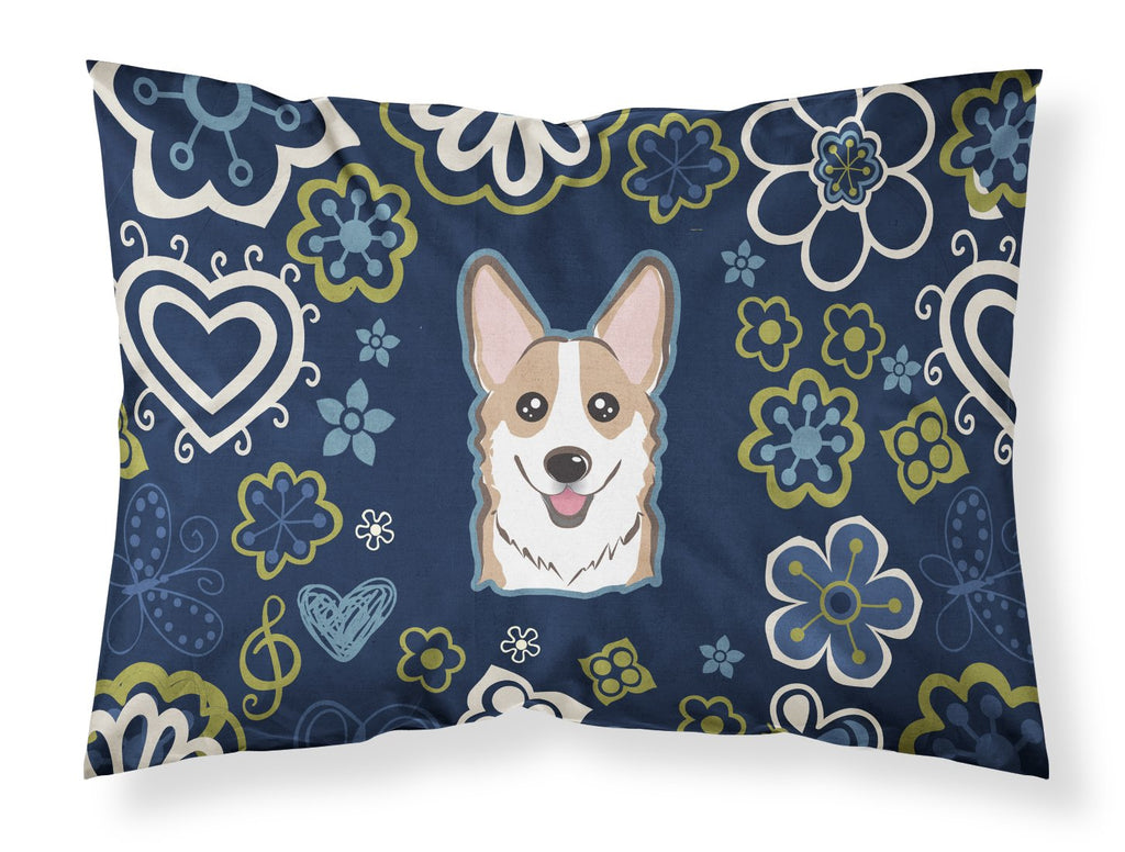 Blue Flowers Sable Corgi Standard Pillowcase Lightweight Super Soft Easy Care Decorative Artwork Pillowcase, Standard