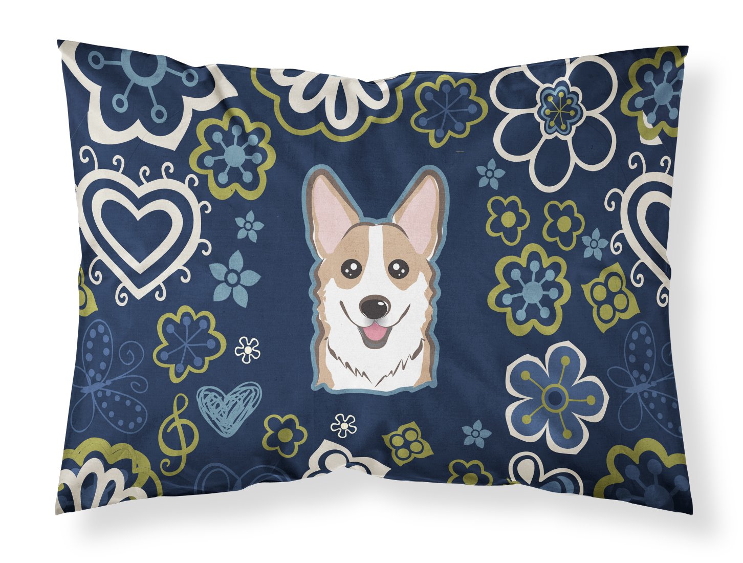 Blue Flowers Sable Corgi Standard Pillowcase Lightweight Super Soft Easy Care Decorative Artwork Pillowcase, Standard