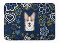 Blue Flowers Sable Corgi Memory Foam Kitchen Mat Machine Washable Anti-Fatigue Cushion Comfort Bath or Kitchen Rug