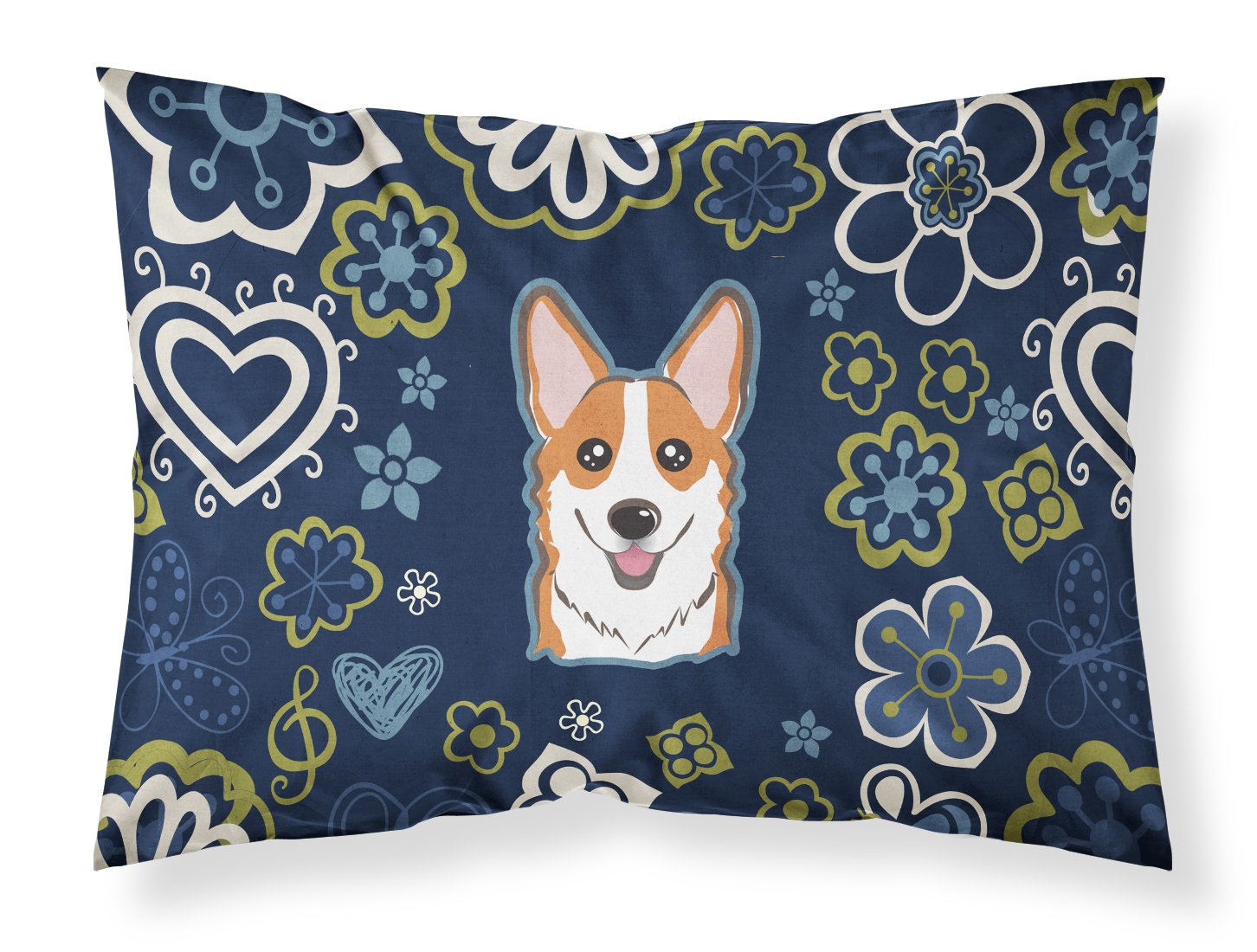 Blue Flowers Red Corgi Standard Pillowcase Lightweight Super Soft Easy Care Decorative Artwork Pillowcase, Standard