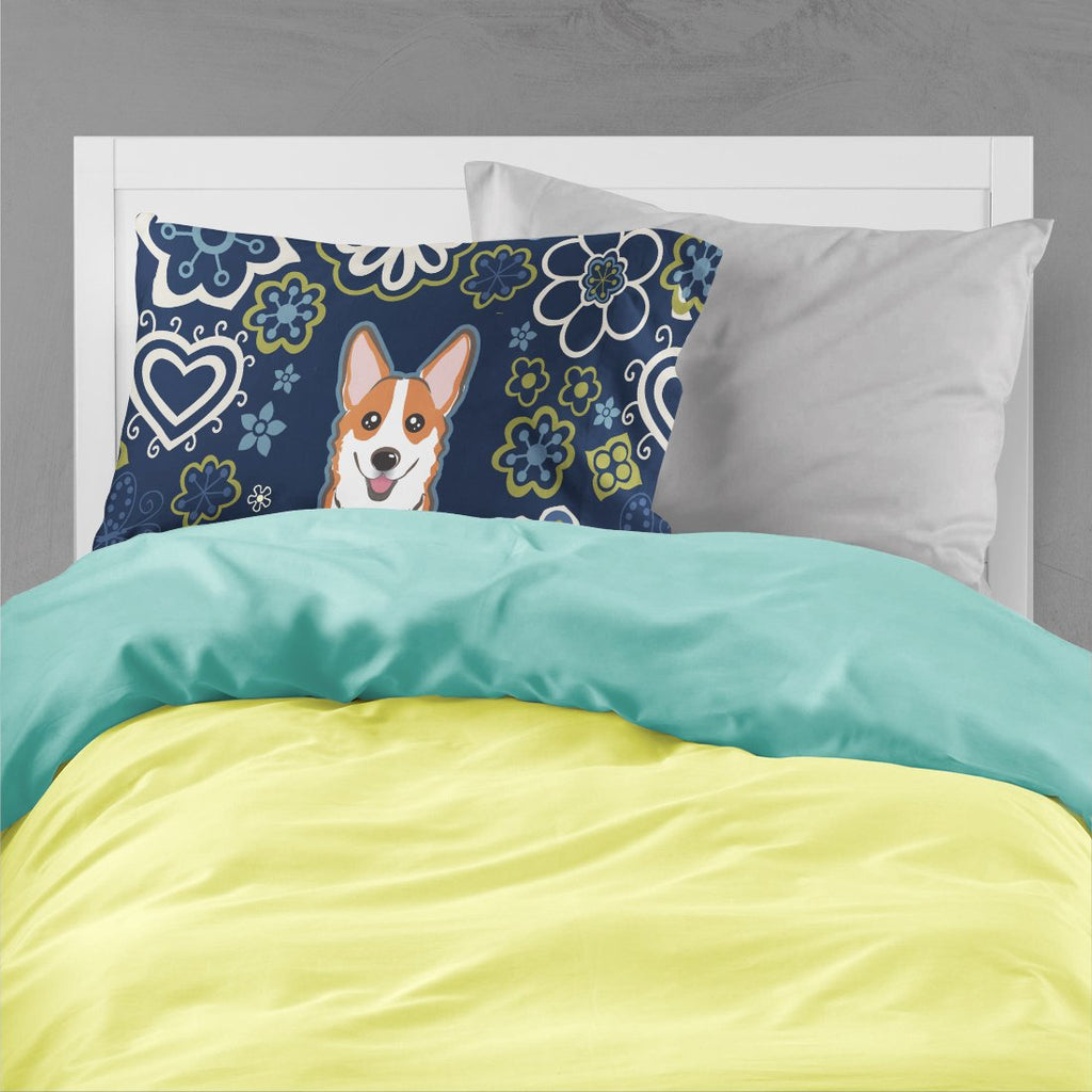 Blue Flowers Red Corgi Standard Pillowcase Lightweight Super Soft Easy Care Decorative Artwork Pillowcase, Standard