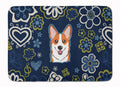Blue Flowers Red Corgi Memory Foam Kitchen Mat Machine Washable Anti-Fatigue Cushion Comfort Bath or Kitchen Rug