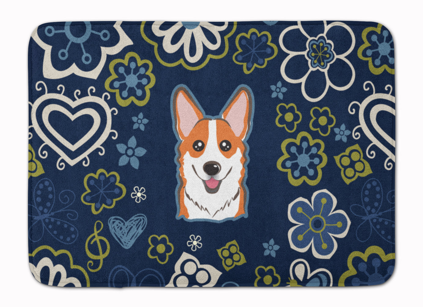 Blue Flowers Red Corgi Memory Foam Kitchen Mat Machine Washable Anti-Fatigue Cushion Comfort Bath or Kitchen Rug