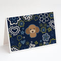 Blue Flowers Chocolate Brown Poodle Greeting Cards Pack of 8 Blank Cards with Envelopes Whimsical A7 Size 5x7