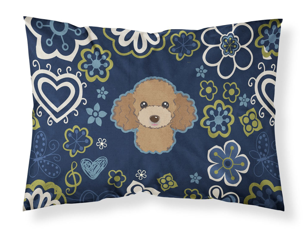 Blue Flowers Chocolate Brown Poodle Standard Pillowcase Lightweight Super Soft Easy Care Decorative Artwork Pillowcase, Standard
