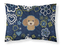 Blue Flowers Chocolate Brown Poodle Standard Pillowcase Lightweight Super Soft Easy Care Decorative Artwork Pillowcase, Standard