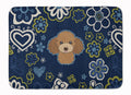 Blue Flowers Chocolate Brown Poodle Memory Foam Kitchen Mat Machine Washable Anti-Fatigue Cushion Comfort Bath or Kitchen Rug