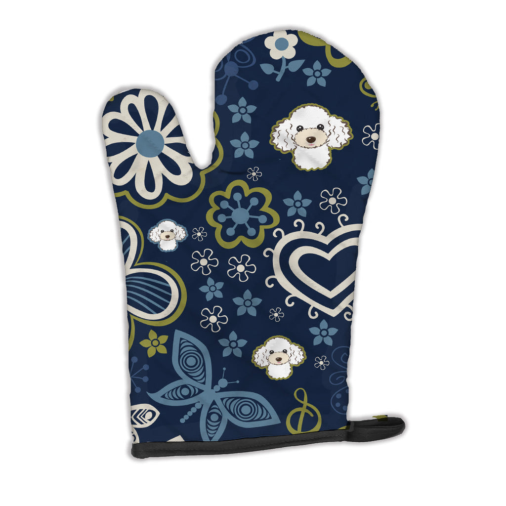 Blue Flowers White Poodle Oven Mitt Heat Resistant Thick Oven Mitt for Hot Pans and Oven, Kitchen Mitt Protect Hands, Cooking Baking Glove