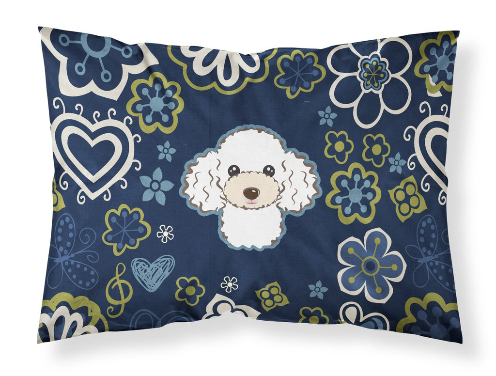 Blue Flowers White Poodle Standard Pillowcase Lightweight Super Soft Easy Care Decorative Artwork Pillowcase, Standard