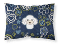 Blue Flowers White Poodle Standard Pillowcase Lightweight Super Soft Easy Care Decorative Artwork Pillowcase, Standard