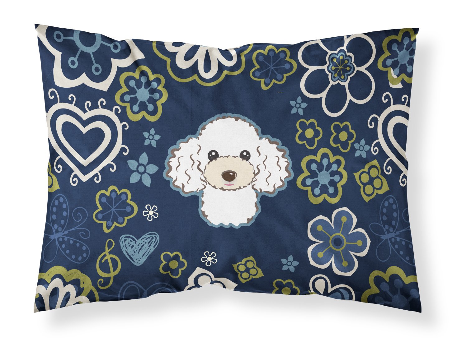 Blue Flowers White Poodle Standard Pillowcase Lightweight Super Soft Easy Care Decorative Artwork Pillowcase, Standard
