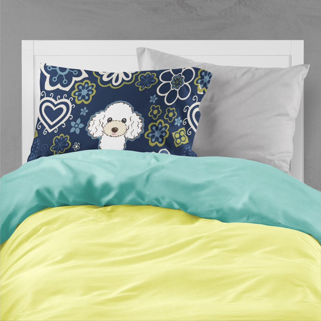 Blue Flowers White Poodle Standard Pillowcase Lightweight Super Soft Easy Care Decorative Artwork Pillowcase, Standard