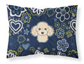 Blue Flowers Buff Poodle Standard Pillowcase Lightweight Super Soft Easy Care Decorative Artwork Pillowcase, Standard