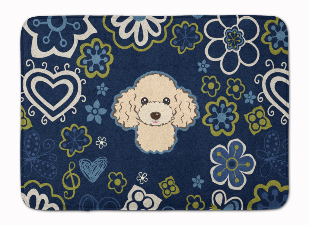 Blue Flowers Buff Poodle Memory Foam Kitchen Mat Machine Washable Anti-Fatigue Cushion Comfort Bath or Kitchen Rug