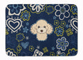Blue Flowers Buff Poodle Memory Foam Kitchen Mat Machine Washable Anti-Fatigue Cushion Comfort Bath or Kitchen Rug
