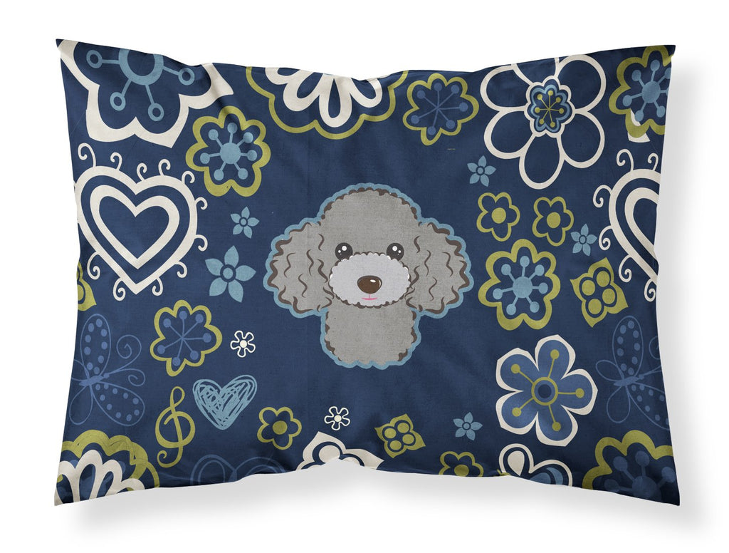Blue Flowers Silver Gray Poodle Standard Pillowcase Lightweight Super Soft Easy Care Decorative Artwork Pillowcase, Standard