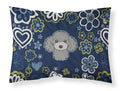 Blue Flowers Silver Gray Poodle Standard Pillowcase Lightweight Super Soft Easy Care Decorative Artwork Pillowcase, Standard