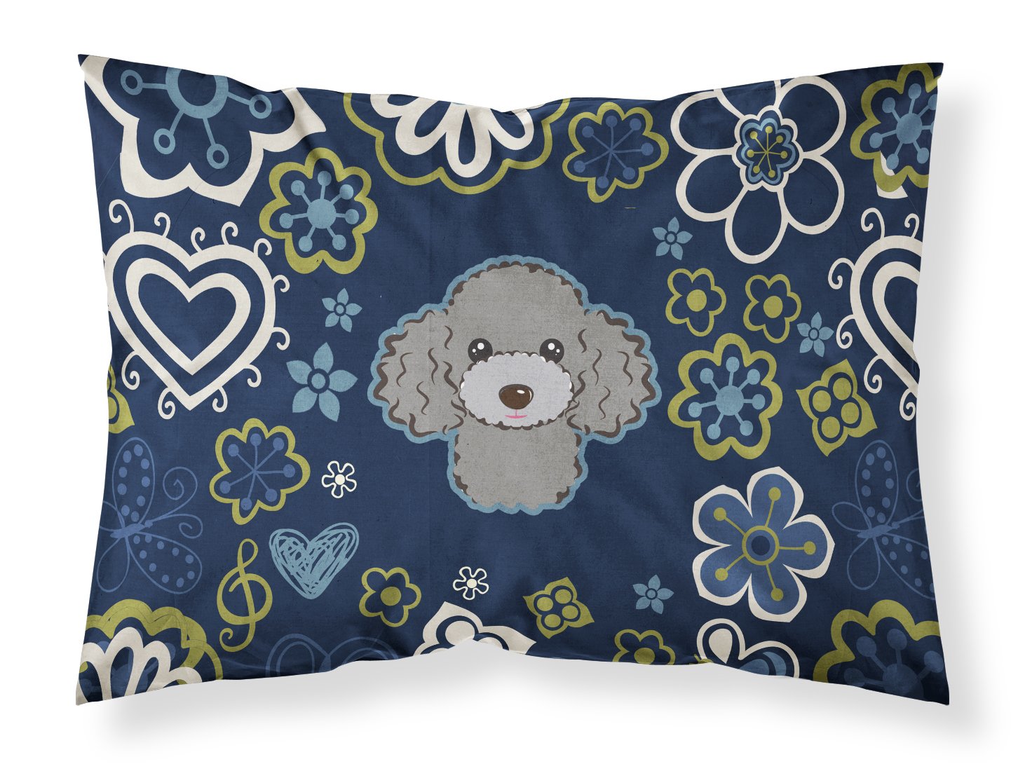 Blue Flowers Silver Gray Poodle Standard Pillowcase Lightweight Super Soft Easy Care Decorative Artwork Pillowcase, Standard