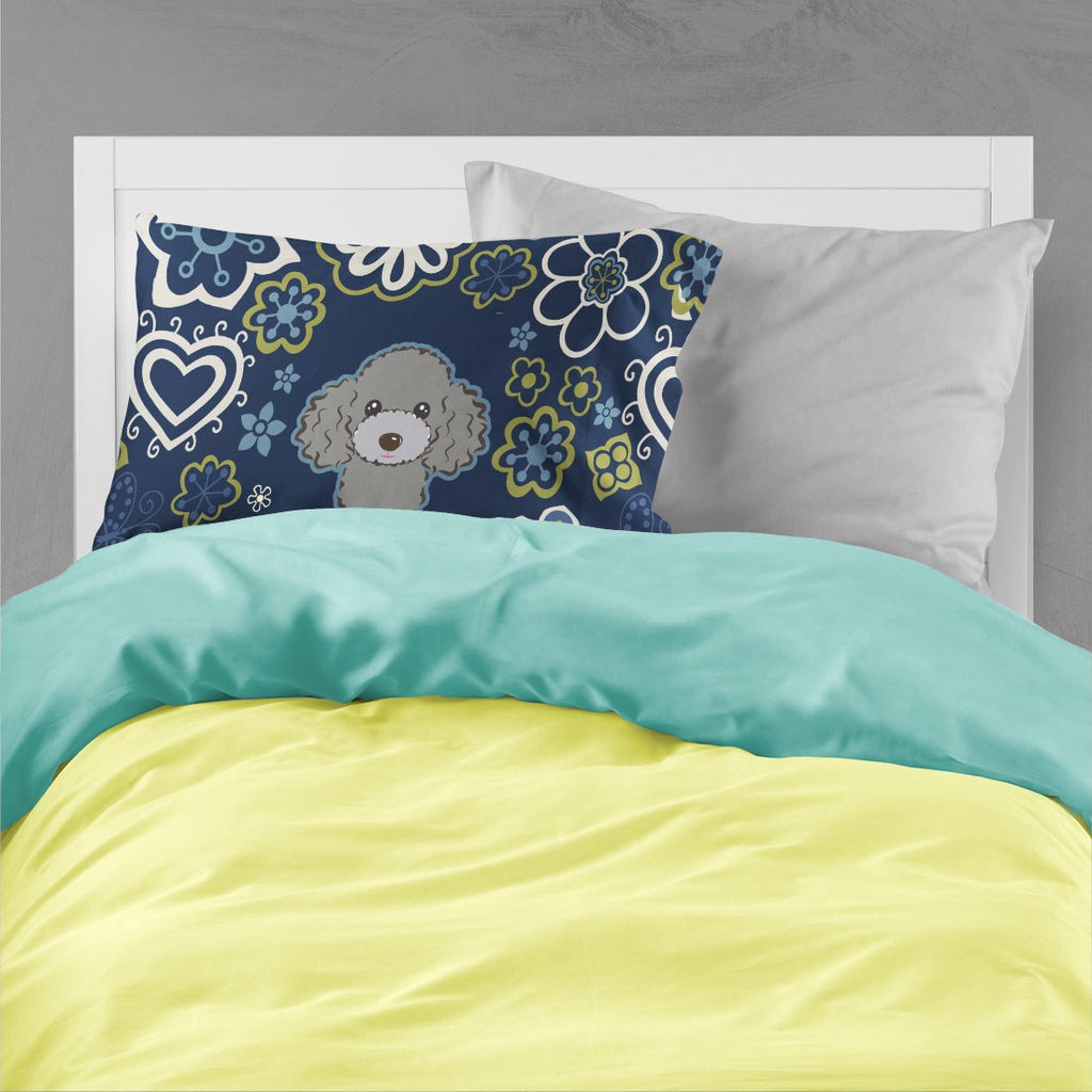 Blue Flowers Silver Gray Poodle Standard Pillowcase Lightweight Super Soft Easy Care Decorative Artwork Pillowcase, Standard