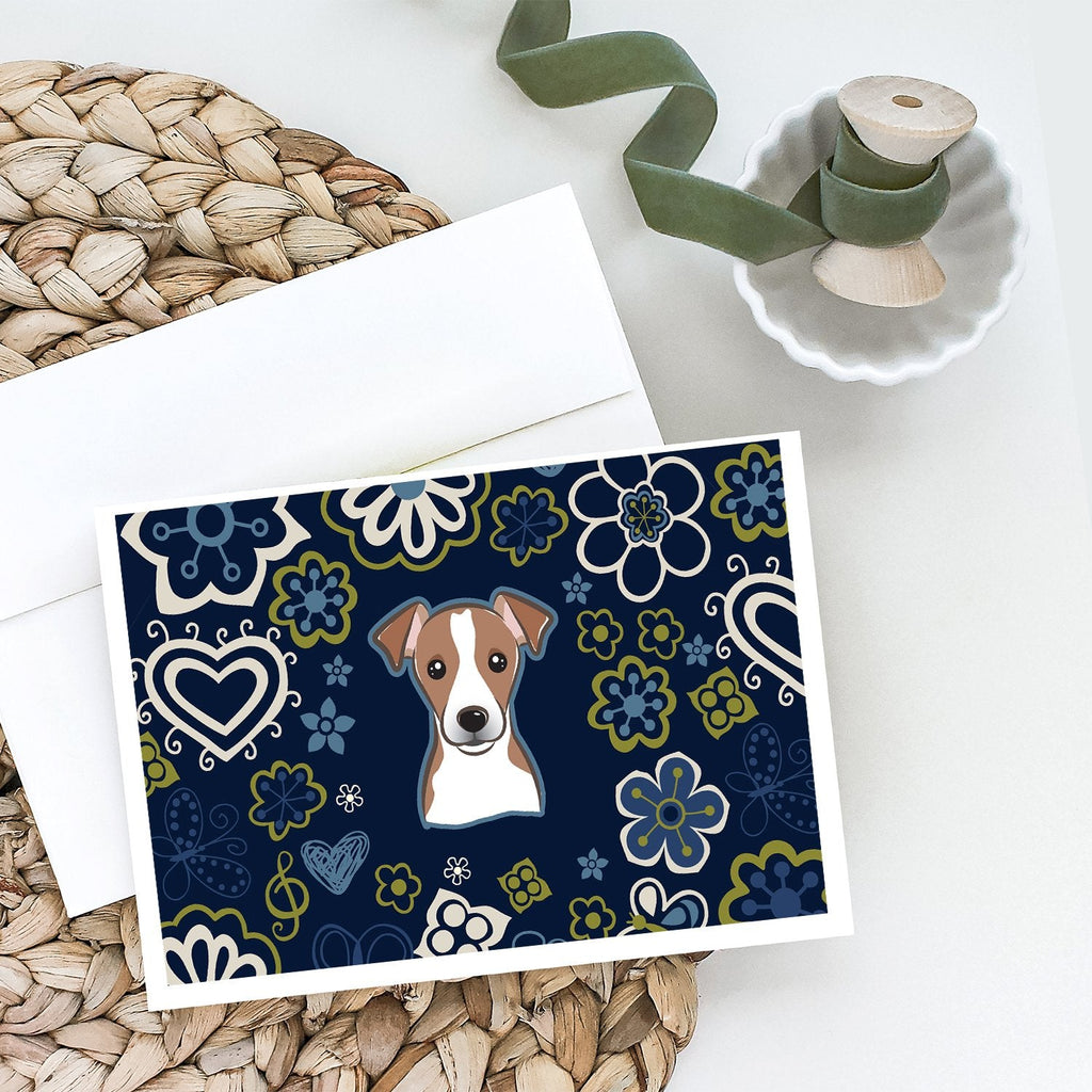 Blue Flowers Jack Russell Terrier Greeting Cards Pack of 8 Blank Cards with Envelopes Whimsical A7 Size 5x7