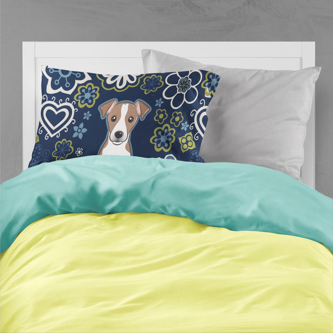 Blue Flowers Jack Russell Terrier Standard Pillowcase Lightweight Super Soft Easy Care Decorative Artwork Pillowcase, Standard