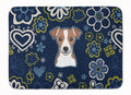 Blue Flowers Jack Russell Terrier Memory Foam Kitchen Mat Machine Washable Anti-Fatigue Cushion Comfort Bath or Kitchen Rug