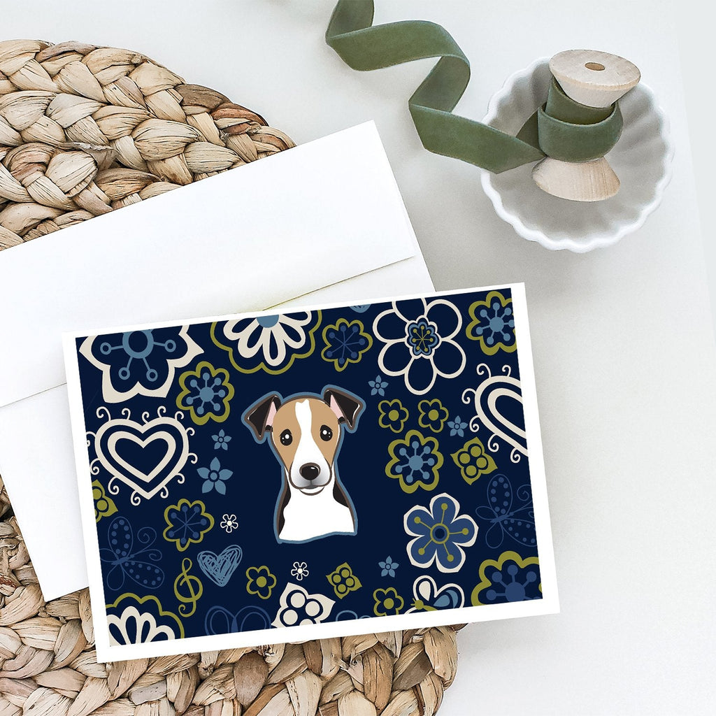 Blue Flowers Jack Russell Terrier Greeting Cards Pack of 8 Blank Cards with Envelopes Whimsical A7 Size 5x7