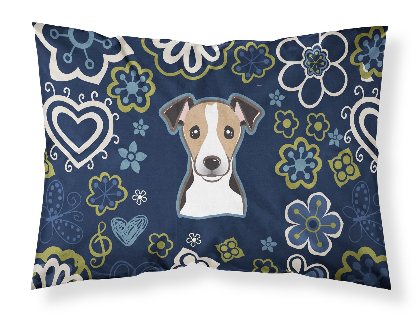 Blue Flowers Jack Russell Terrier Standard Pillowcase Lightweight Super Soft Easy Care Decorative Artwork Pillowcase, Standard