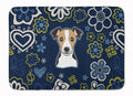 Blue Flowers Jack Russell Terrier Memory Foam Kitchen Mat Machine Washable Anti-Fatigue Cushion Comfort Bath or Kitchen Rug