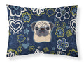 Blue Flowers Fawn Pug Standard Pillowcase Lightweight Super Soft Easy Care Decorative Artwork Pillowcase, Standard
