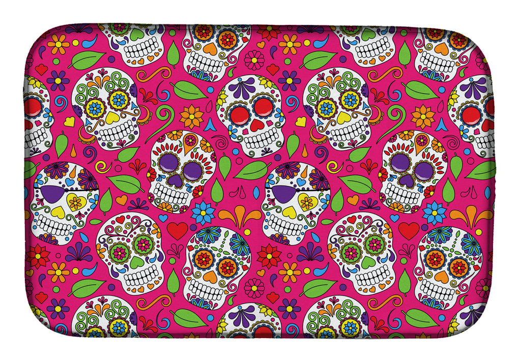 Day of the Dead Pink Dish Drying Mat Absorbent Dish Drying Mat Pad for Kitchen Counter Dish Drainer Mat for Countertop, 14 x 21", Multicolor