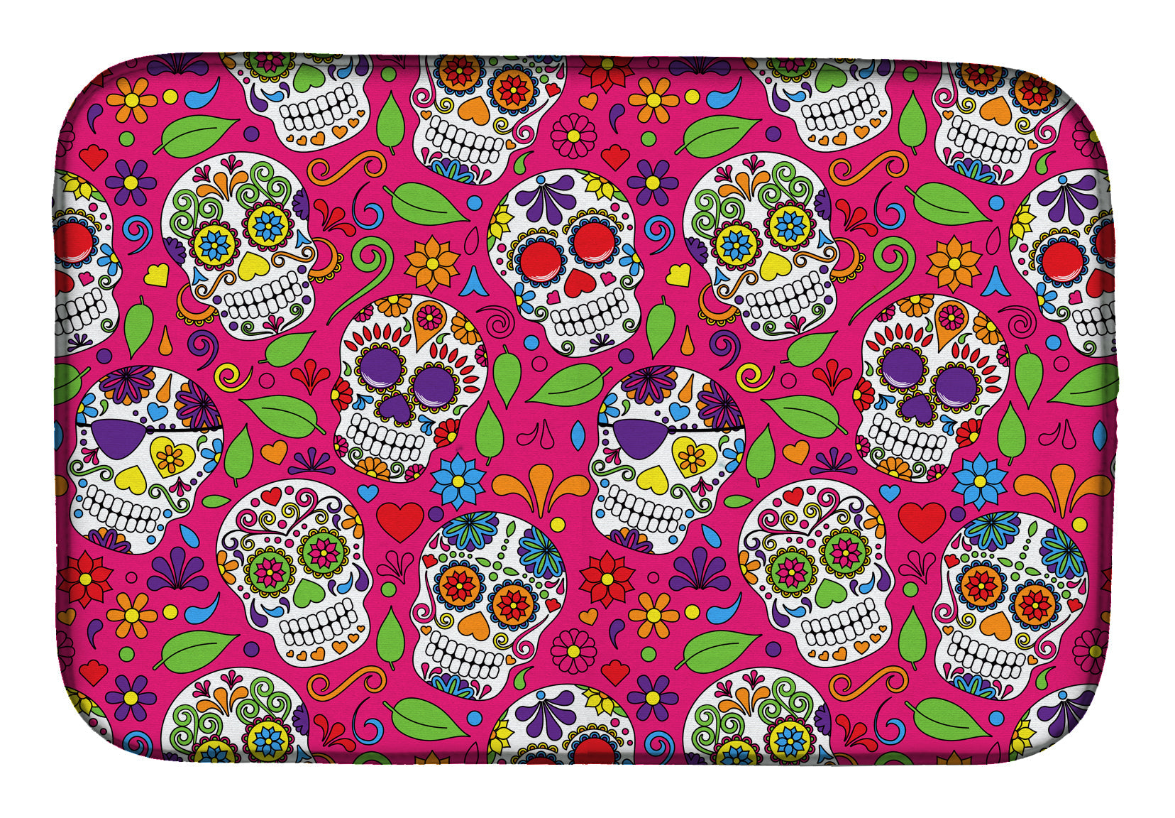Day of the Dead Pink Dish Drying Mat Absorbent Dish Drying Mat Pad for Kitchen Counter Dish Drainer Mat for Countertop, 14 x 21", Multicolor