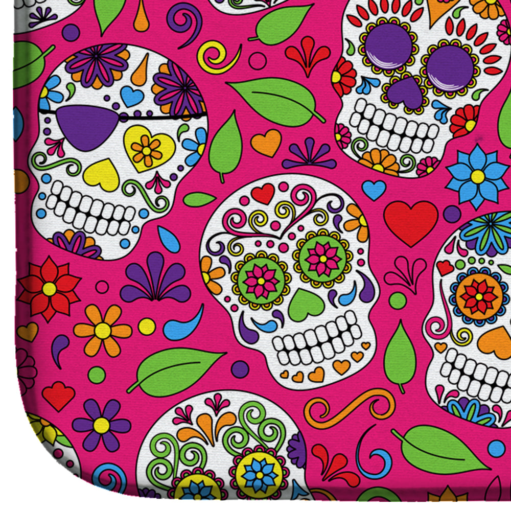 Day of the Dead Pink Dish Drying Mat Absorbent Dish Drying Mat Pad for Kitchen Counter Dish Drainer Mat for Countertop, 14 x 21", Multicolor