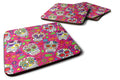 Day of the Dead Pink Foam Coasters Set of 4 Cup Coasters for Indoor Outdoor, Tabletop Protection, Anti Slip, Mouse pad Material