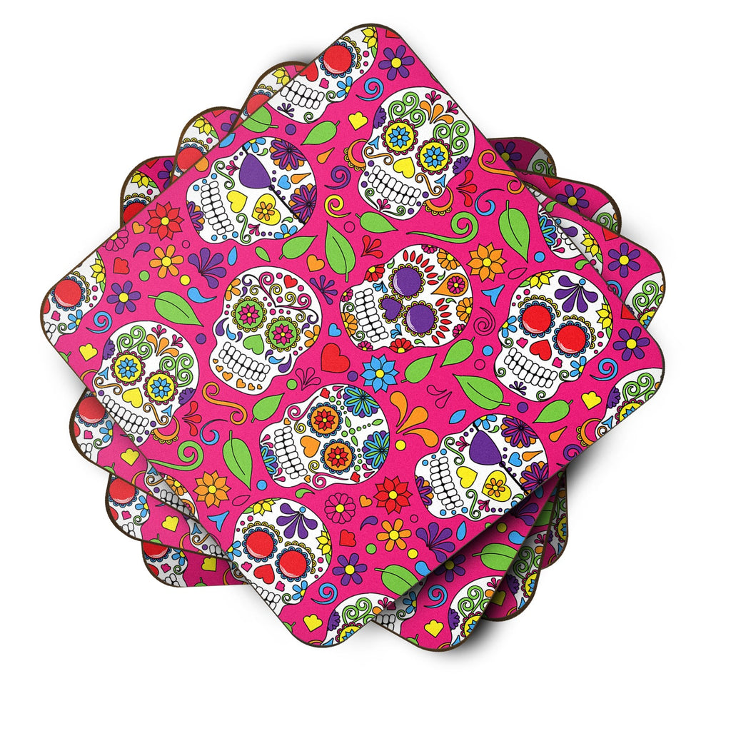 Day of the Dead Pink Foam Coasters Set of 4 Cup Coasters for Indoor Outdoor, Tabletop Protection, Anti Slip, Mouse pad Material