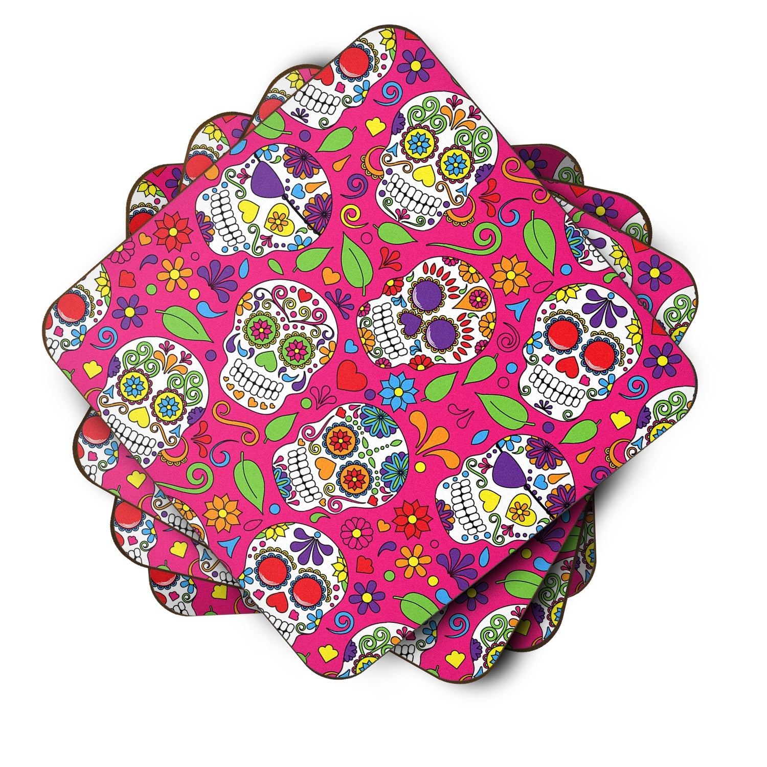 Day of the Dead Pink Foam Coasters Set of 4 Cup Coasters for Indoor Outdoor, Tabletop Protection, Anti Slip, Mouse pad Material