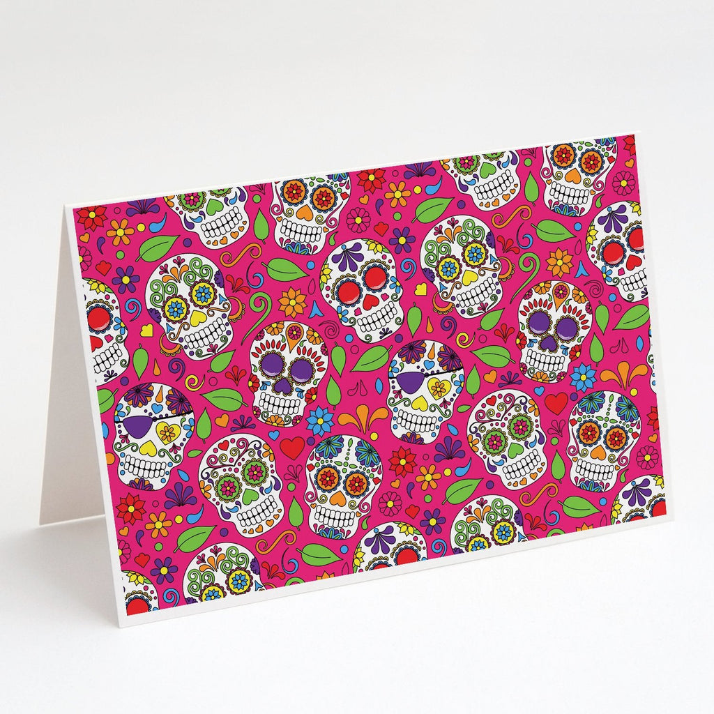 Day of the Dead Pink Greeting Cards Pack of 8 Blank Cards with Envelopes Whimsical A7 Size 5x7
