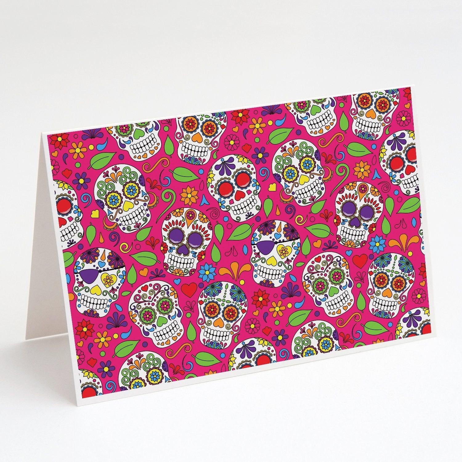 Day of the Dead Pink Greeting Cards Pack of 8 Blank Cards with Envelopes Whimsical A7 Size 5x7
