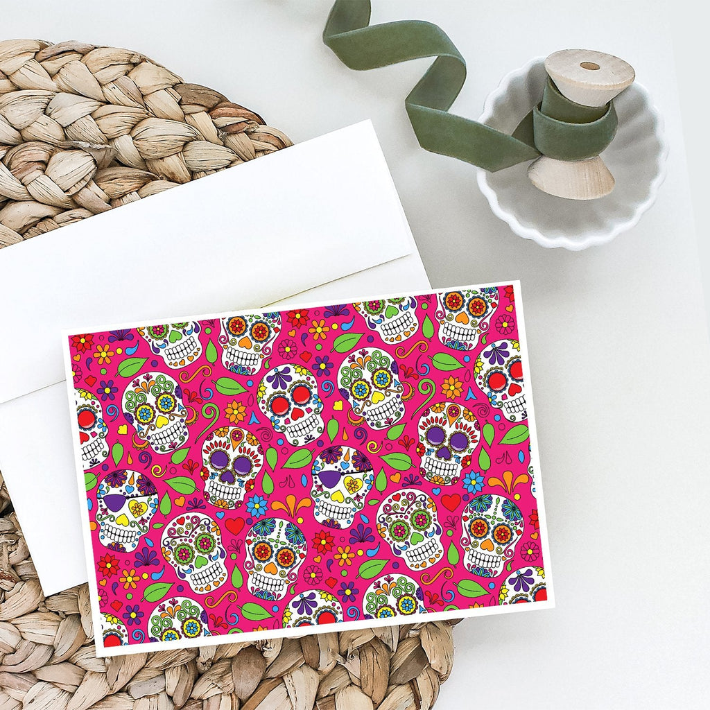 Day of the Dead Pink Greeting Cards Pack of 8 Blank Cards with Envelopes Whimsical A7 Size 5x7