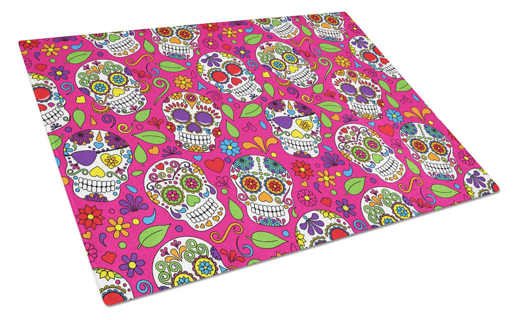 Day of the Dead Pink Cutting Board Tempered Glass Kitchen Cutting Surface, Heat Resistant Chopping, Non-Slip Feet, Food Prep & Serving