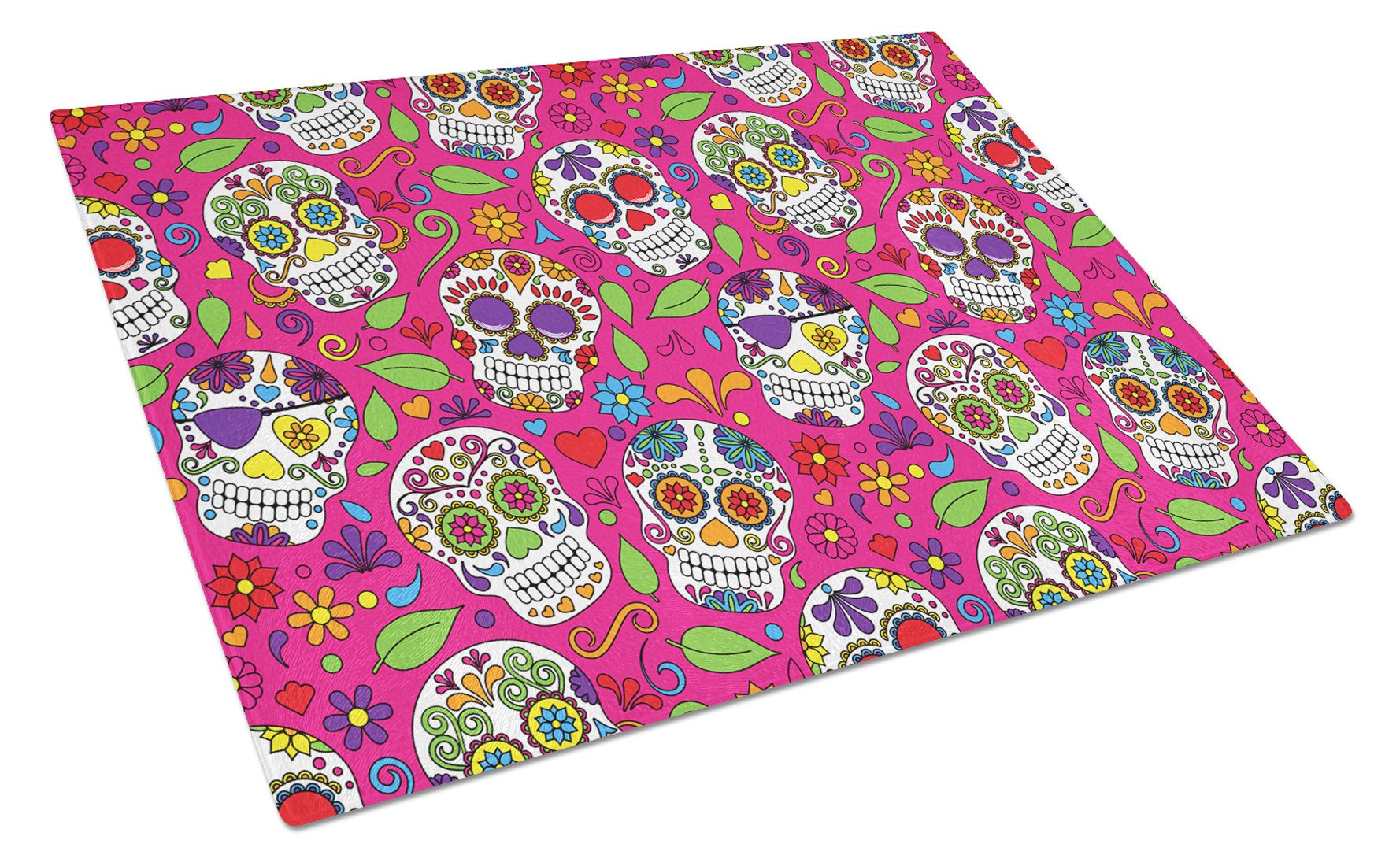 Day of the Dead Pink Cutting Board Tempered Glass Kitchen Cutting Surface, Heat Resistant Chopping, Non-Slip Feet, Food Prep & Serving