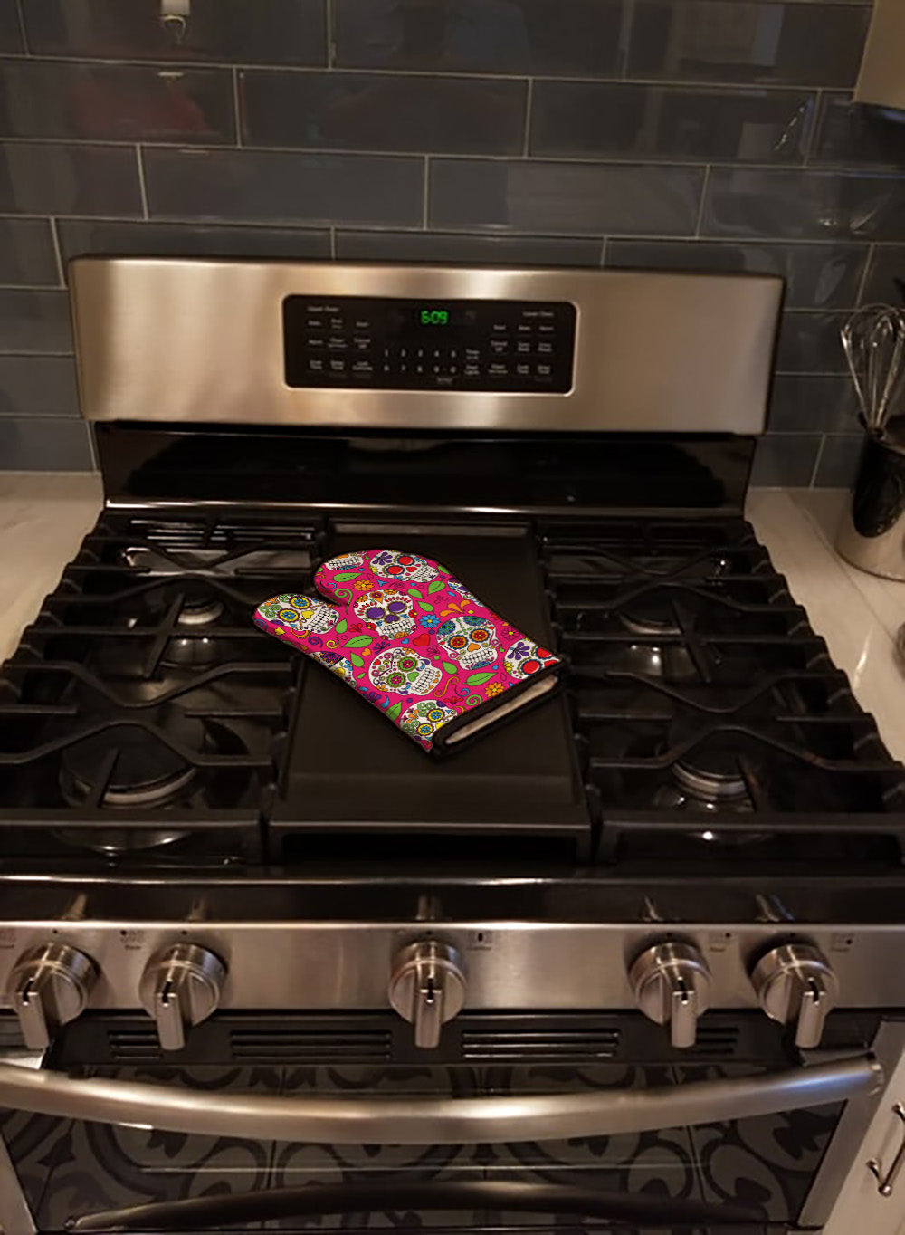 Day of the Dead Pink Oven Mitt Heat Resistant Thick Oven Mitt for Hot Pans and Oven, Kitchen Mitt Protect Hands, Cooking Baking Glove