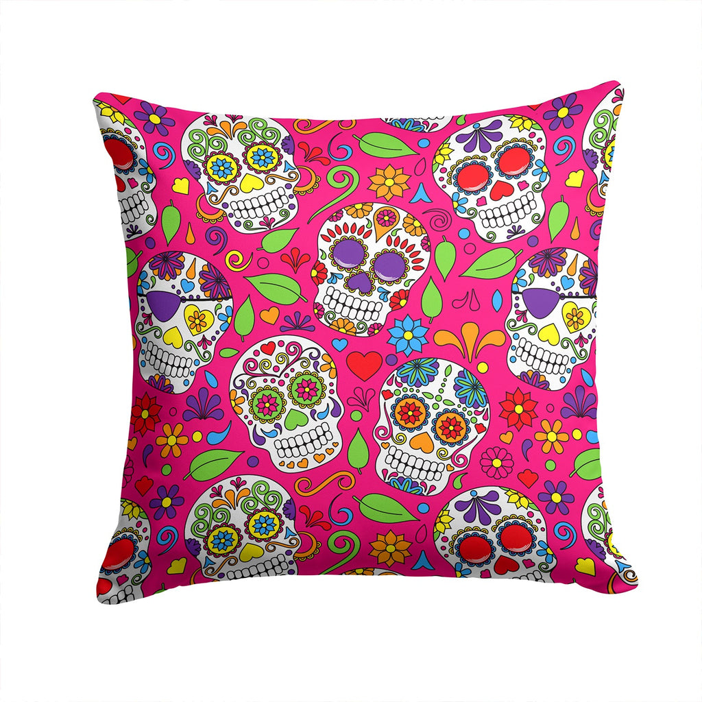 Day of the Dead Pink Decorative Throw Pillow 14x14 Indoor Outdoor Accent Cushion, Fabric Cover with Insert for Sofa, Bed, Porch & Living Room
