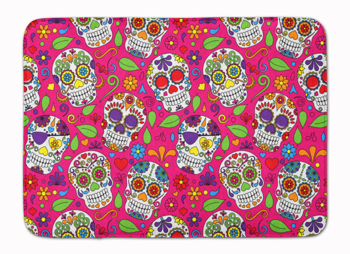 Day of the Dead Pink Memory Foam Kitchen Mat Machine Washable Anti-Fatigue Cushion Comfort Bath or Kitchen Rug