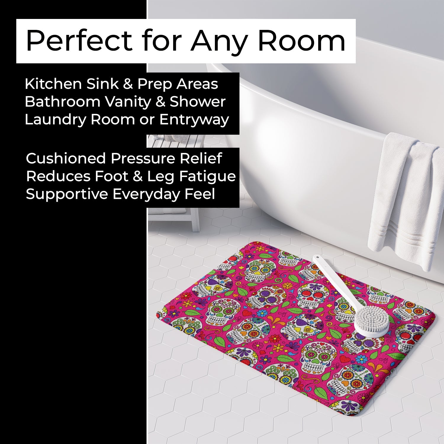 Day of the Dead Pink Memory Foam Kitchen Mat Machine Washable Anti-Fatigue Cushion Comfort Bath or Kitchen Rug
