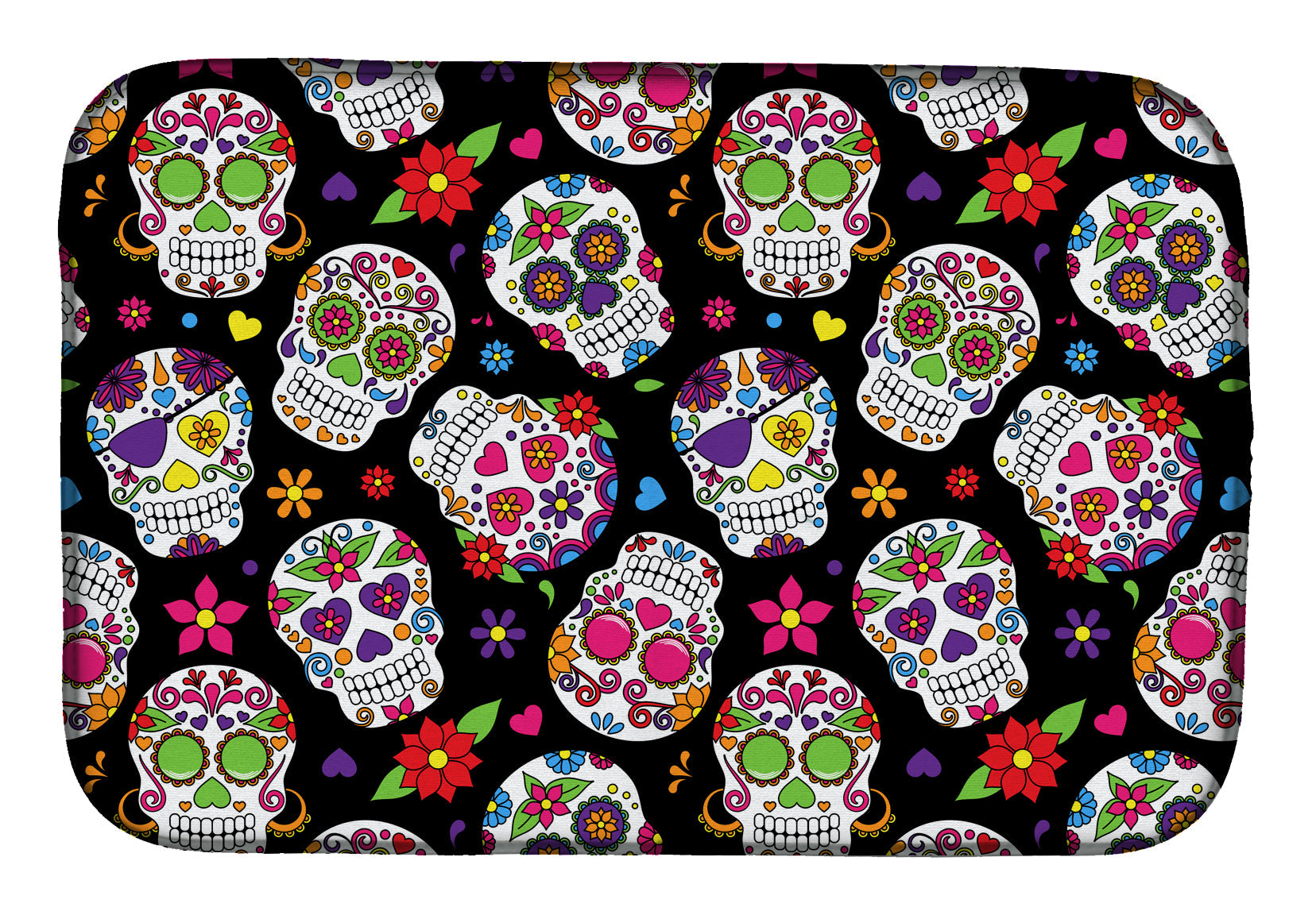 Day of the Dead Black Dish Drying Mat Absorbent Dish Drying Mat Pad for Kitchen Counter Dish Drainer Mat for Countertop, 14 x 21", Multicolor