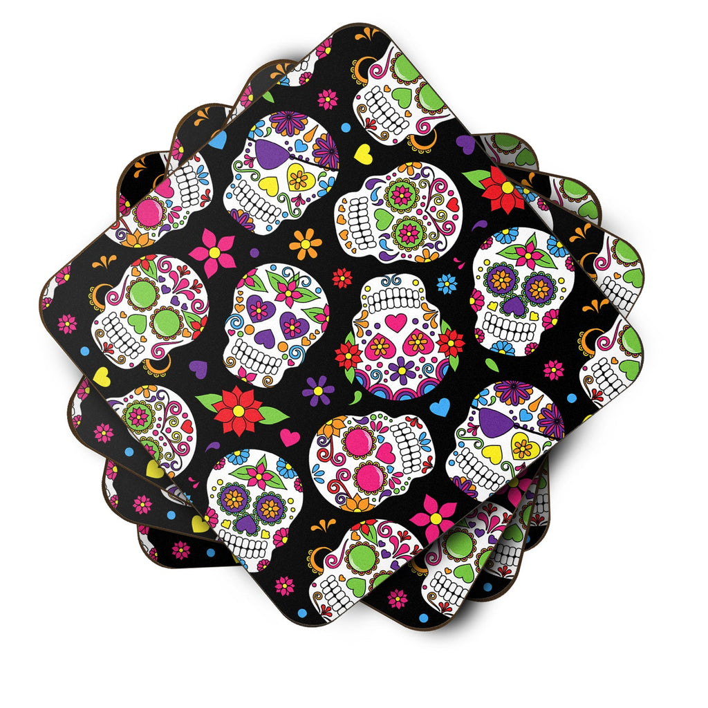 Day of the Dead Black Foam Coasters Set of 4 Cup Coasters for Indoor Outdoor, Tabletop Protection, Anti Slip, Mouse pad Material
